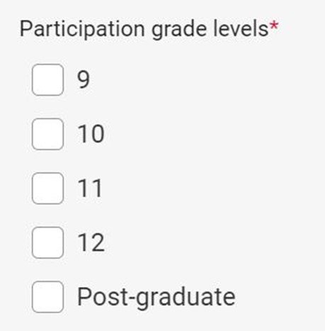 Area to select participation grade levels