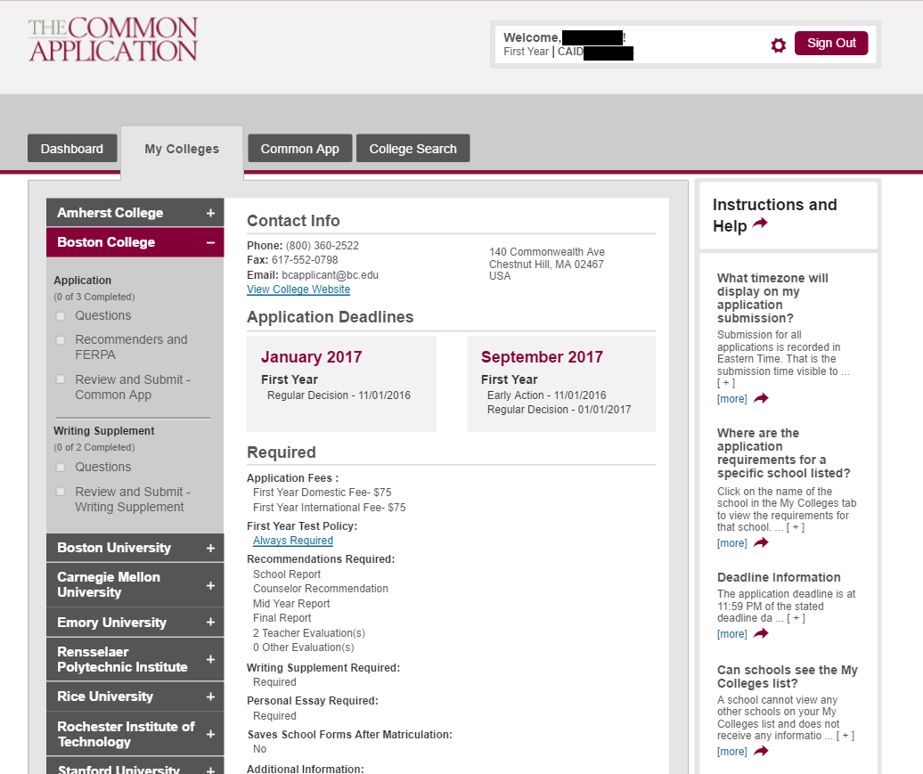 common app for college applications