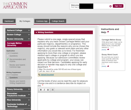 A User's Guide to the Common Application