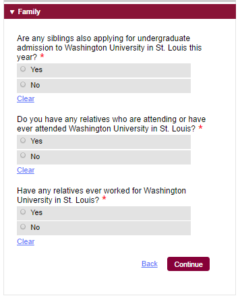 WashU Common App Family Section
